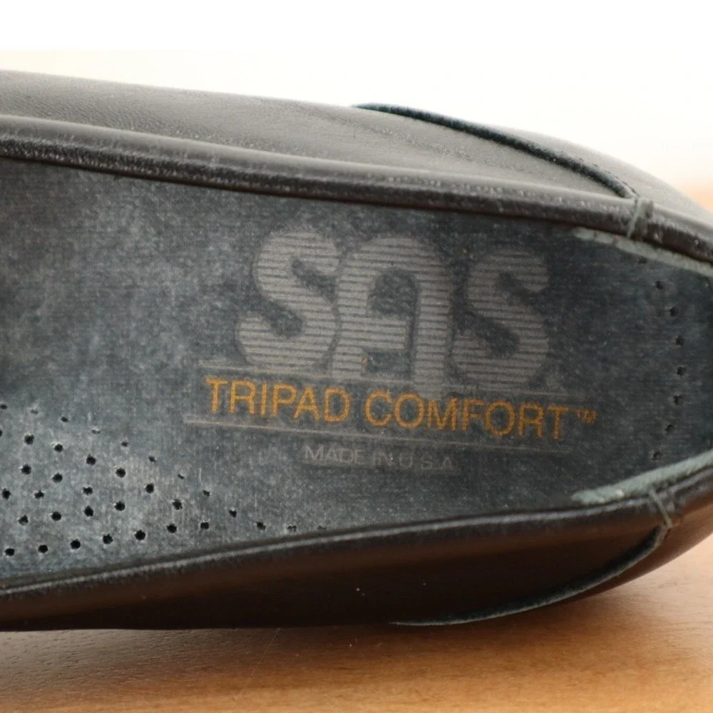 SAS Women's Black‎ Comfort Slip On Loafer Tripad Wedge Heel Leather Size 6